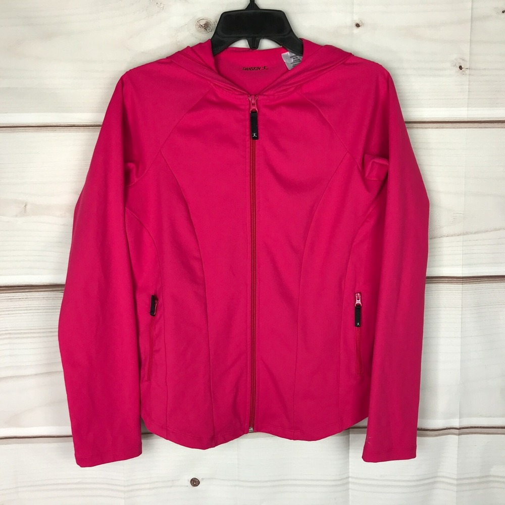 Danskin Jacket Womens Small Pink Long Sleeve Full Zip Athletic Hood Pockets Knit